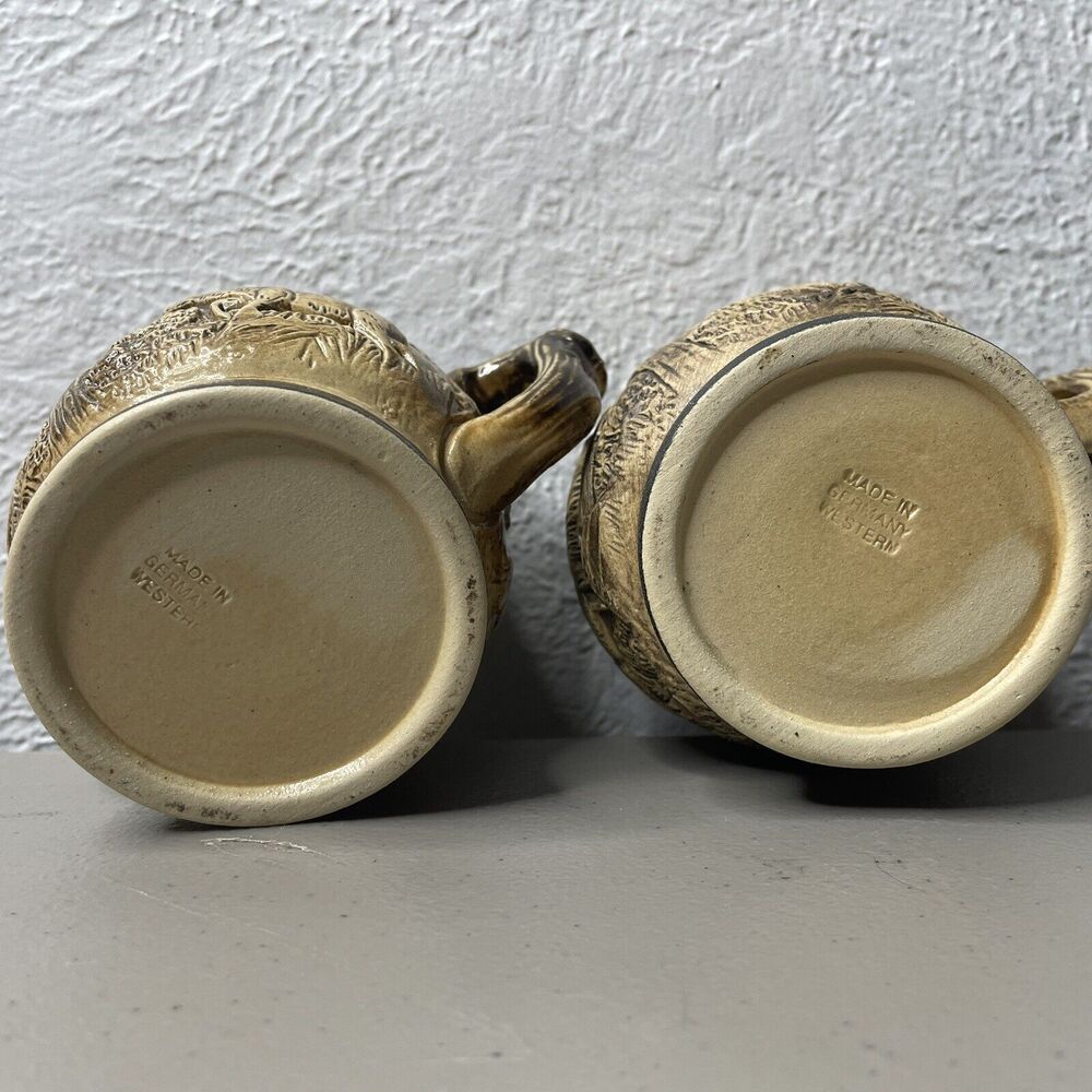 2 VTG‎ Beer or Coffee Stone Wear Mugs 4" Tall Rabbits Deer Black Trim Germany - Picture 4 of 12